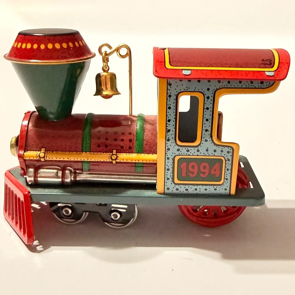 Hallmark Yuletide Central Train Ornament Set 1994-1997 Pressed Tin 4pc Boxed